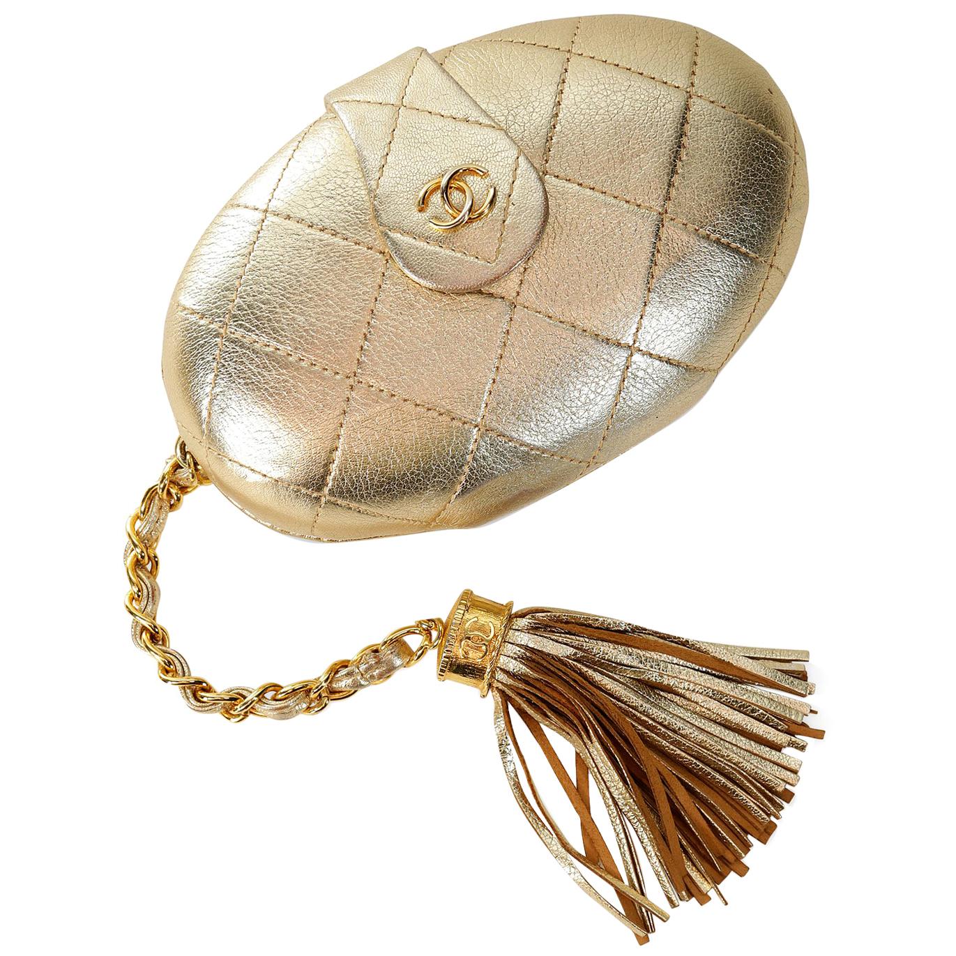 Chanel Vintage Gold Leather Oval Evening Clutch