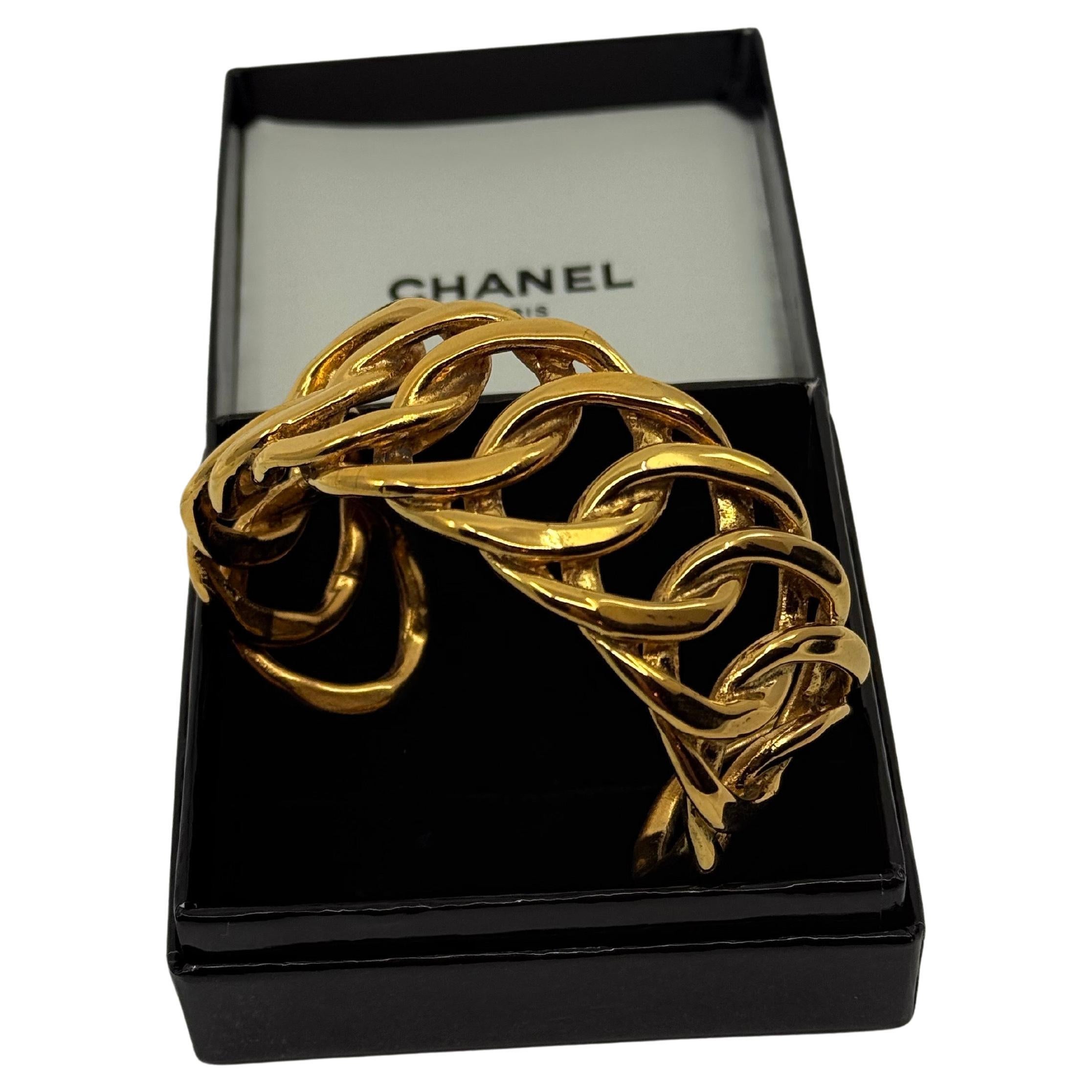 CHANEL Vintage Gold Link Curb Cuff Bracelet