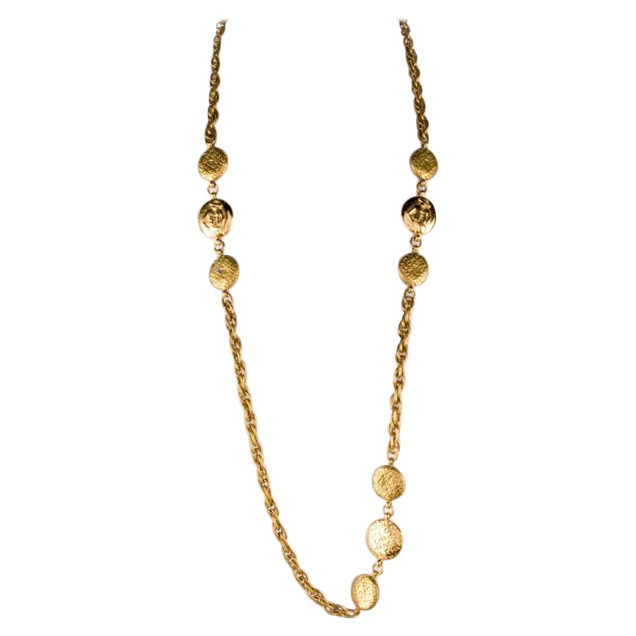 CHANEL Vintage Gold Mademoiselle Charm Station Necklace en vente
