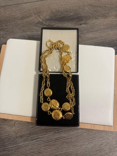 Chanel Vintage Gold Medallion Long Coco Silhouette Necklace