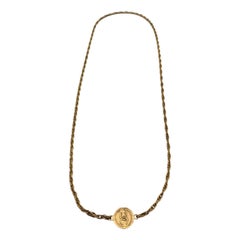 Chanel Vintage Gold Metal 1970s Long Medallion Coin Necklace