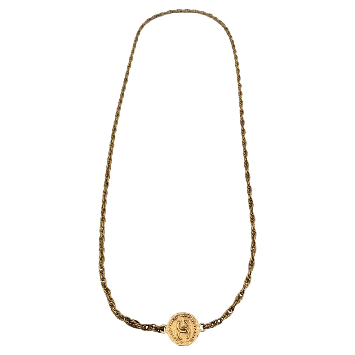 Chanel Vintage Gold Metal 1970s Long Medallion Coin Necklace