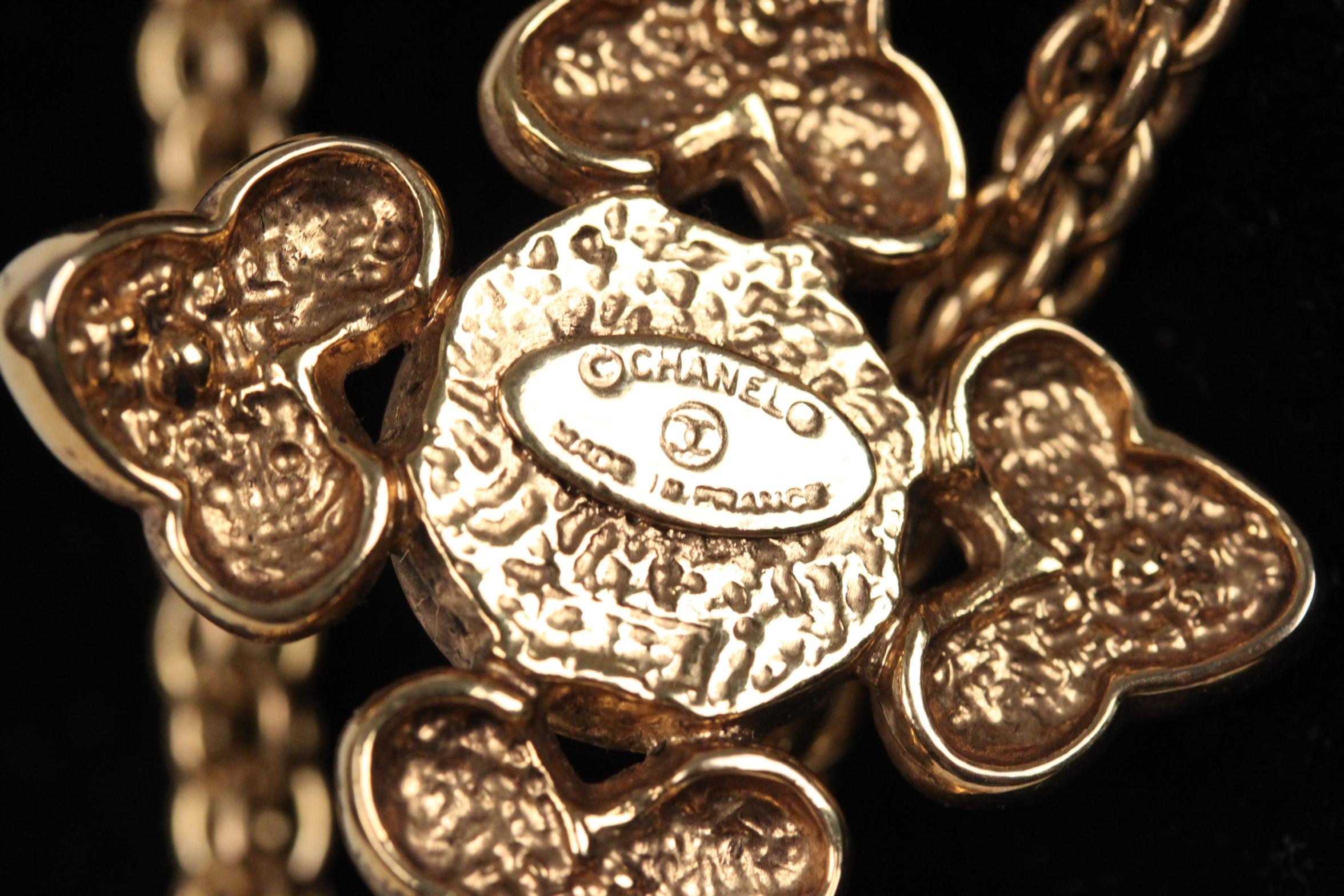 Chanel Vintage Gold Metal 2 Row Long Pendant Necklace with Medallions 7