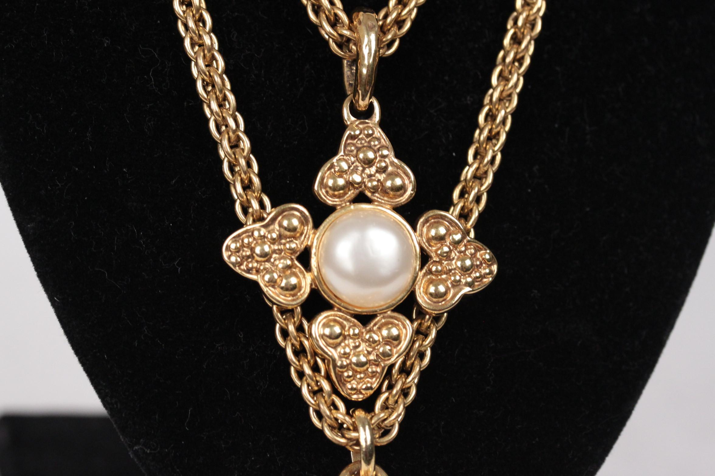 Chanel Vintage Gold Metal 2 Row Long Pendant Necklace with Medallions 3