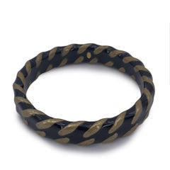Chanel Vintage Gold Metal Black Enamel Bangle Bracelet