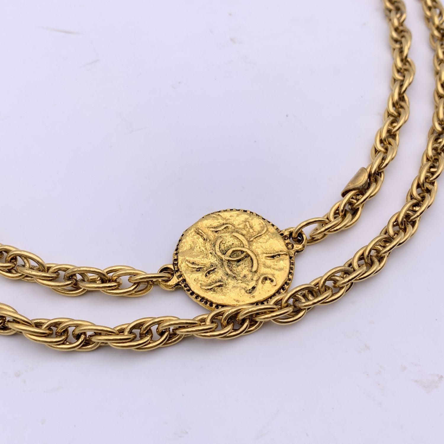 Chanel Vintage Gold Metal Chain Long Necklace CC Logo Medallion 1