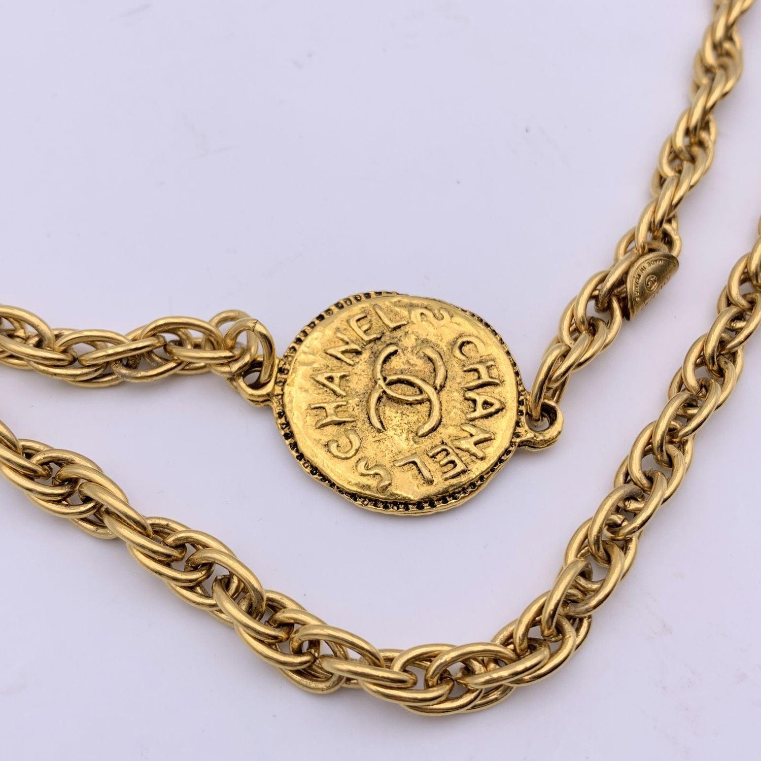 Chanel Vintage Gold Metal Chain Long Necklace CC Logo Medallion 2
