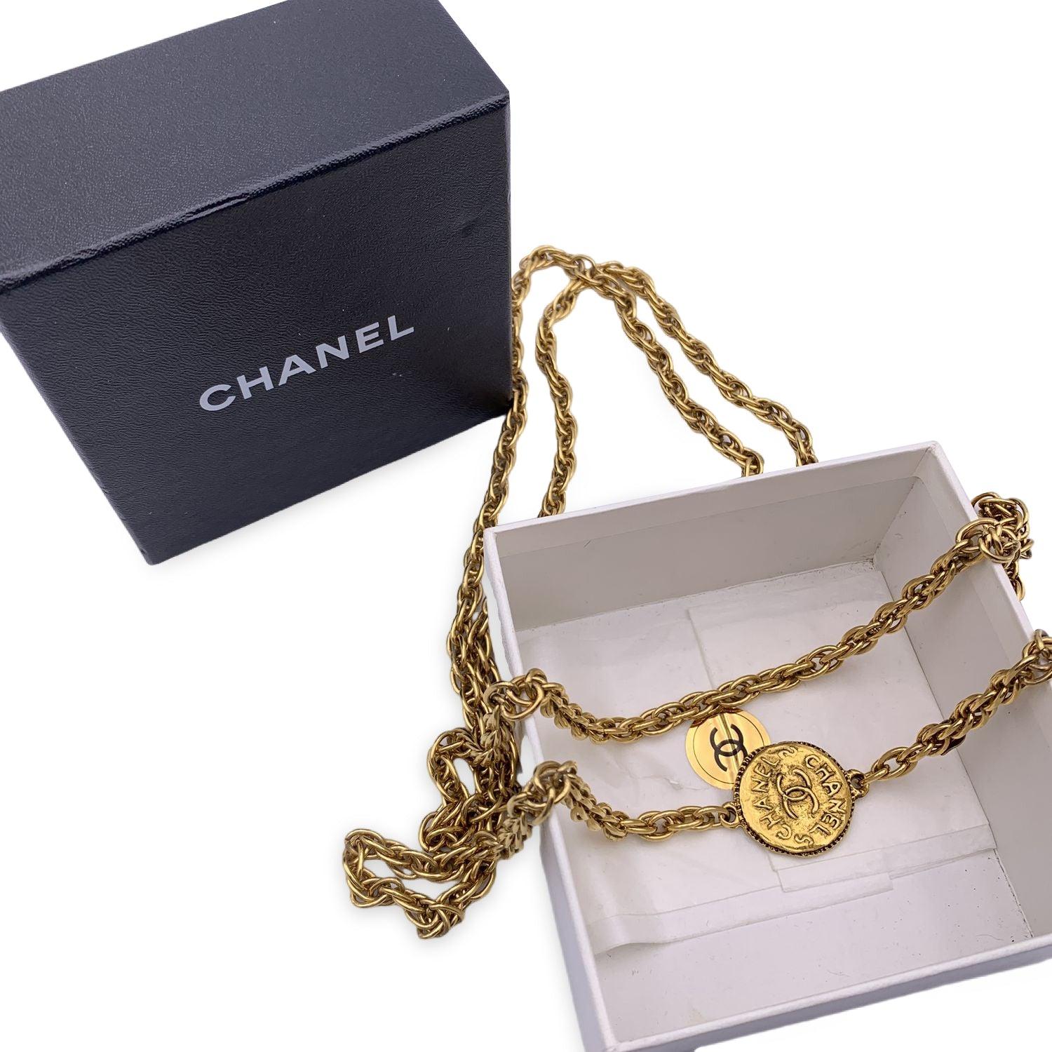 Chanel Vintage Gold Metal Chain Long Necklace CC Logo Medallion 4