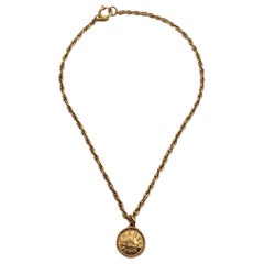 Chanel Vintage Gold Metal Chain Necklace CC Logo Medallion