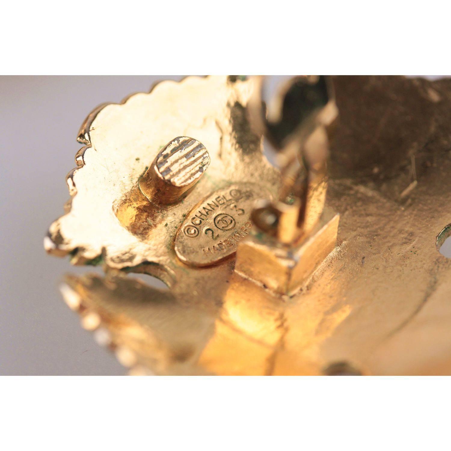 Art Nouveau CHANEL Vintage Gold Metal Clip On EARRINGS