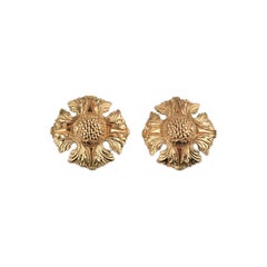 CHANEL Vintage Gold Metal Clip On EARRINGS