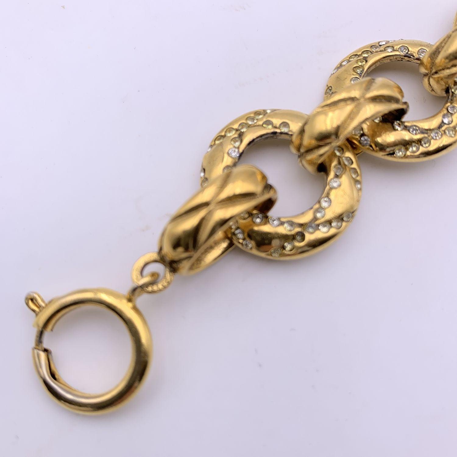 Chanel Vintage Gold Metal Crystals Ring Chain Link Bracelet 1