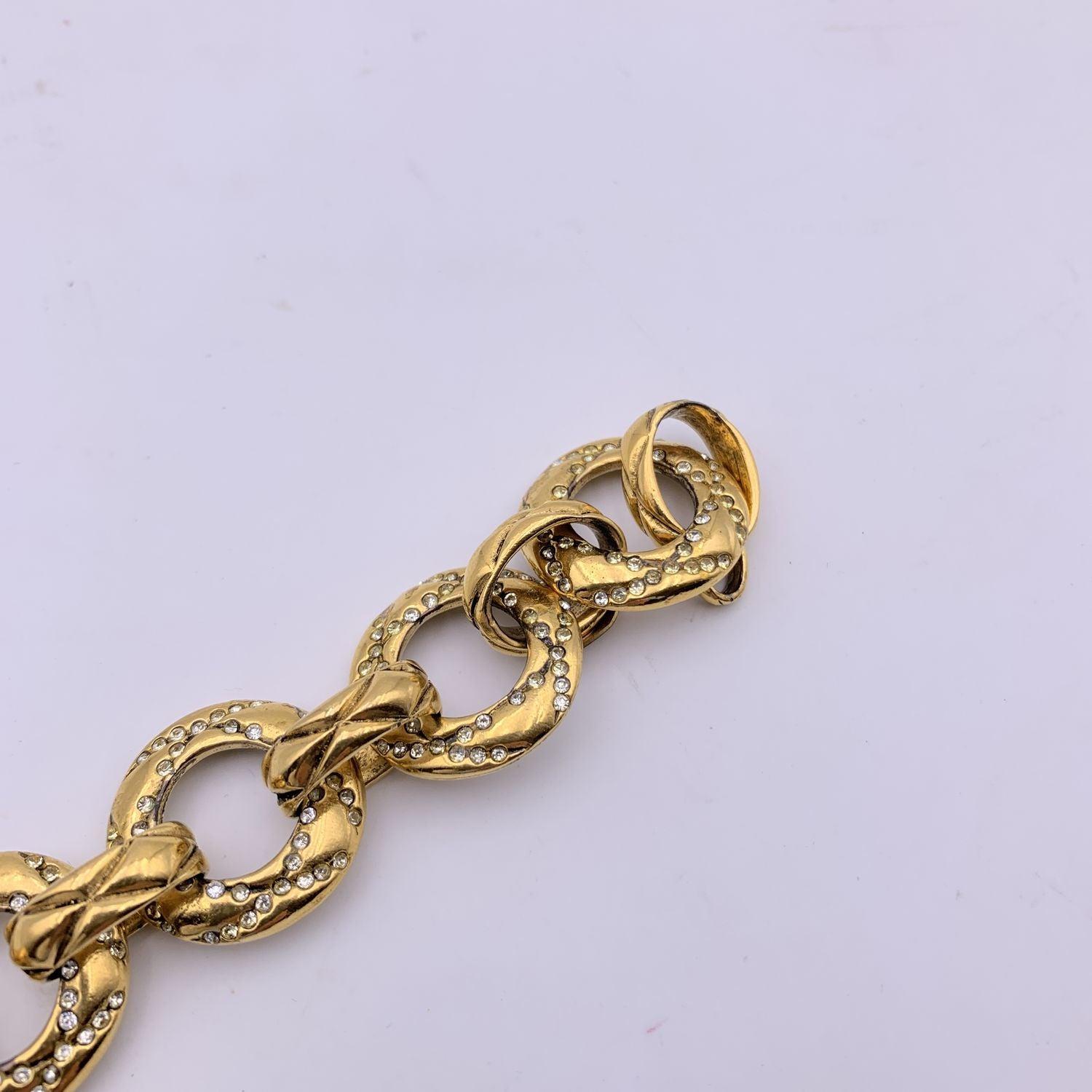 Chanel Vintage Gold Metal Crystals Ring Chain Link Bracelet 2