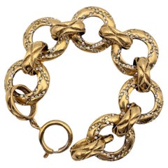 Chanel Vintage Gold Metal Crystals Ring Chain Link Bracelet
