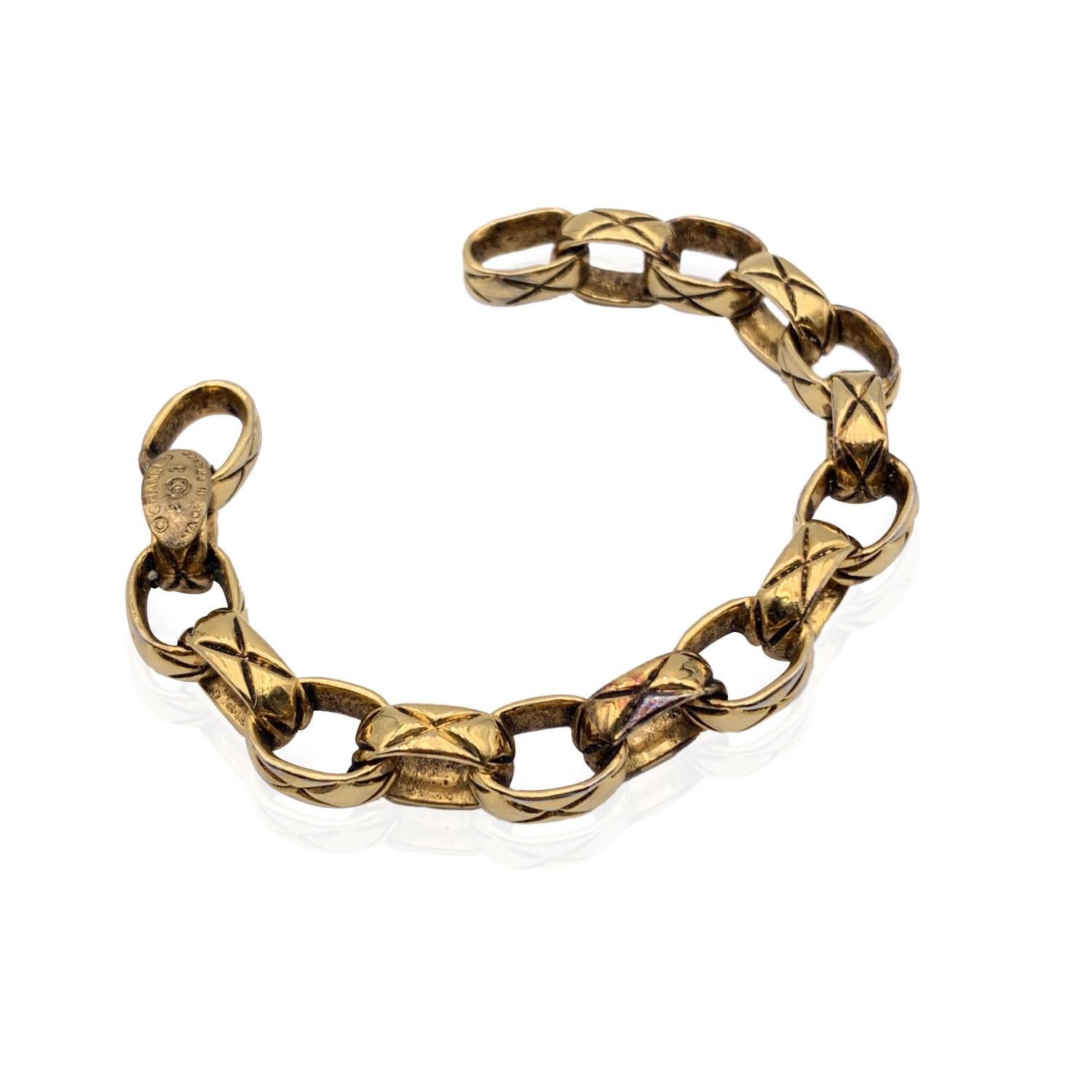 Chanel Vintage Gold Metal Cuff Bracelet Interlocking Chain Links at 1stDibs
