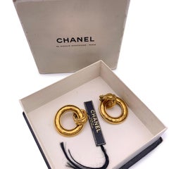 Chanel Vintage Gold Metal Door Knocker Hoop Clip On Earrings
