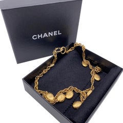 Chanel Vintage Gold Metall Logo Oval Charms Kette Halskette