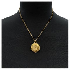 Chanel Vintage Gold Metal Logo Round Logo Pendant Chain Necklace