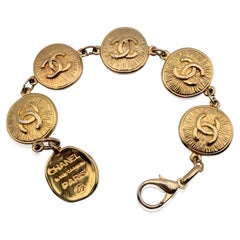 Chanel Vintage Gold Metal Medallion CC Logo Bracelet