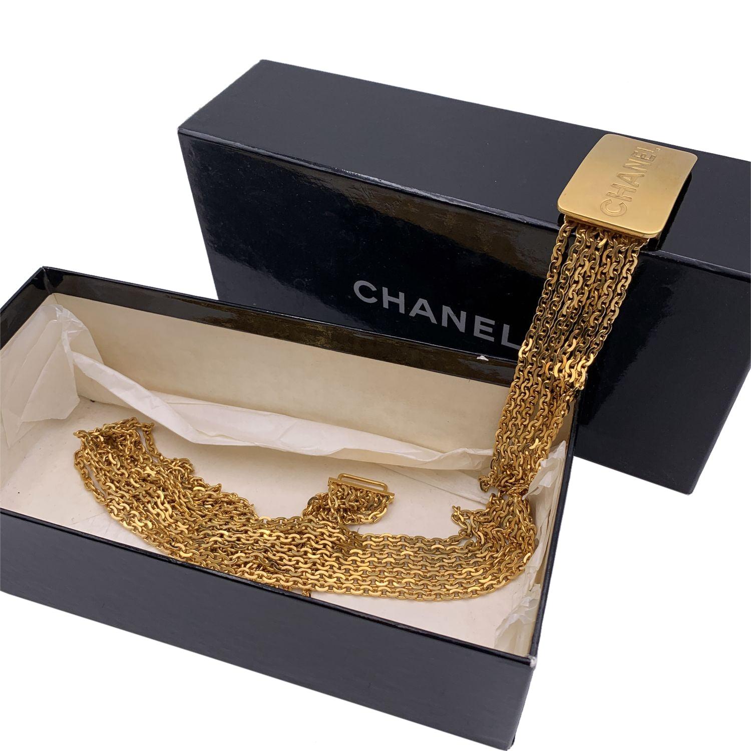 Chanel Vintage Gold Metal Multi Chain Belt Logo Plate In Excellent Condition In Rome, Rome