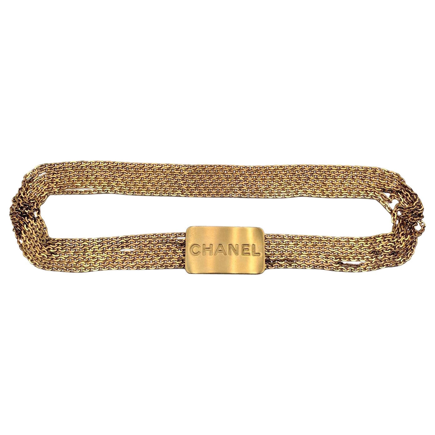 Chanel Vintage Gold Metal Multi Chain Belt Logo Plate
