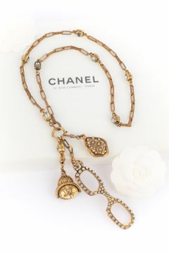 Chanel Vintage Gold Metall Halskette mit Swarovski Charms, 1980-90er Jahre
