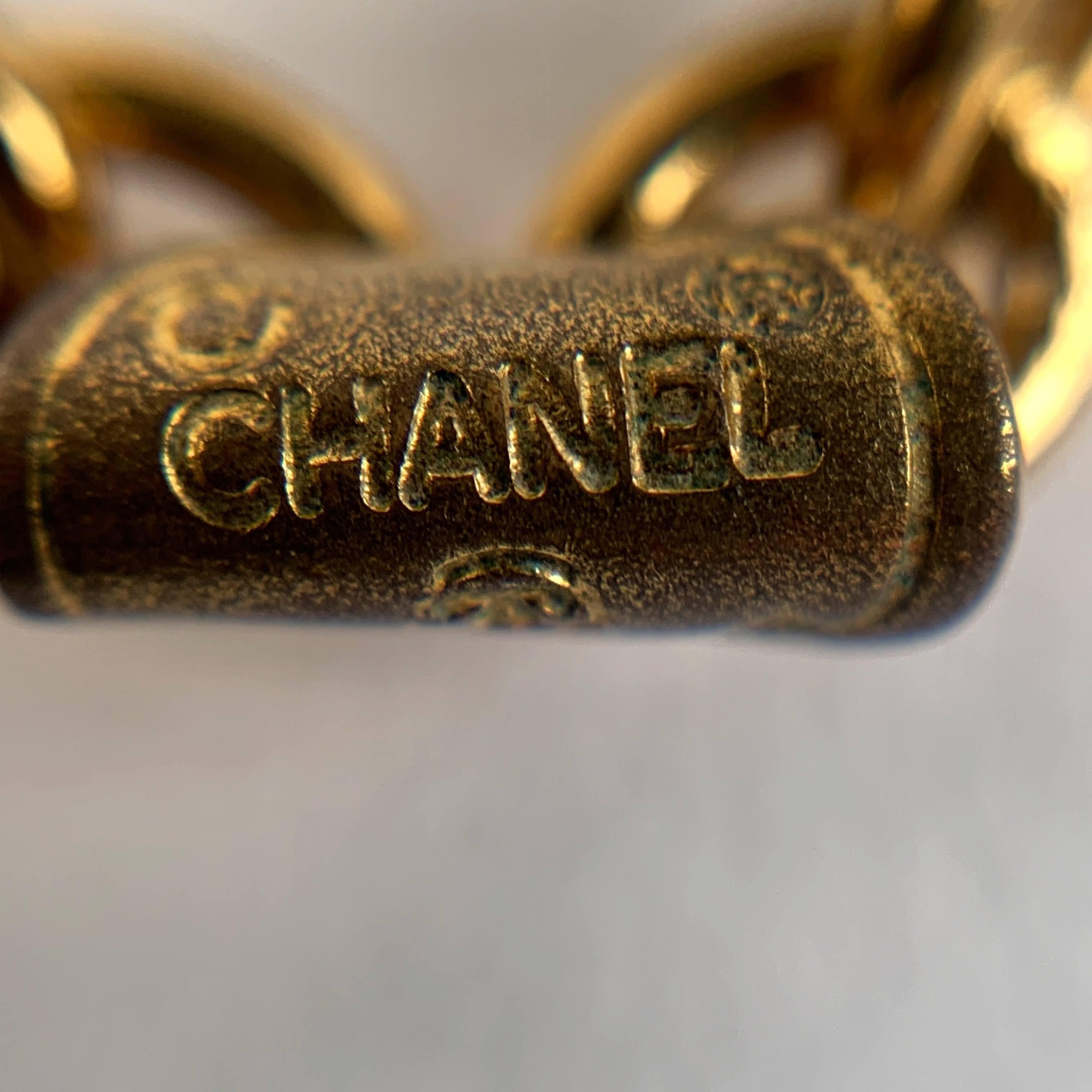 Chanel Vintage Gold Metal Quilted Necklace with Crystals 6