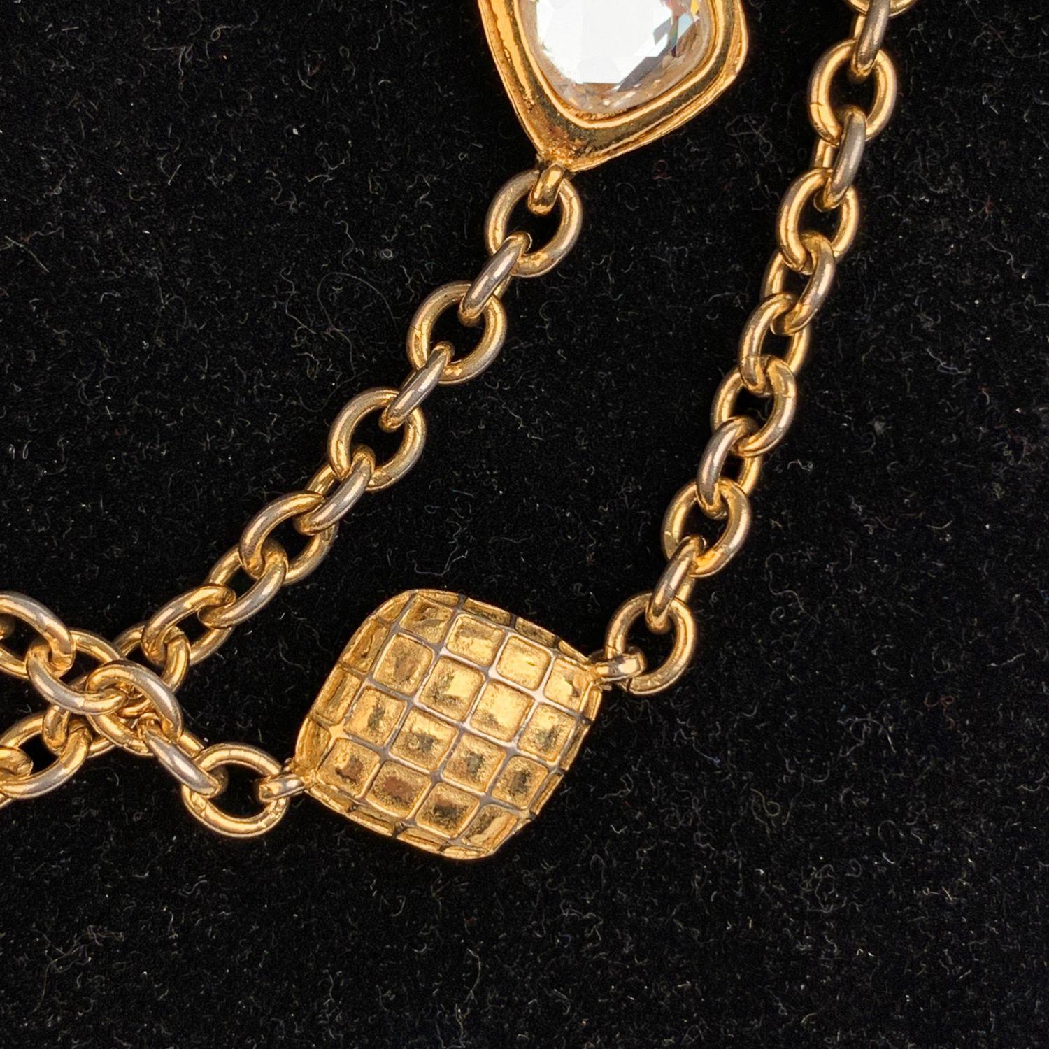 Women's Chanel Vintage Gold Metal Quilted Necklace with Crystals