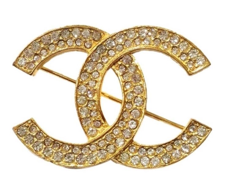 Chanel Brand New Silver CC crystal Heart Pin Link Brooch