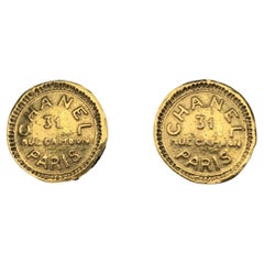 Chanel Retro Gold Metal Round Rue Cambon Clip On Earrings