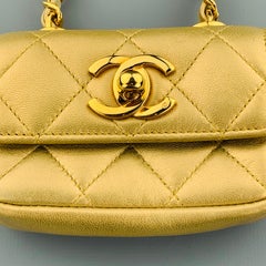 CHANEL Vintage Gold Metallic Leather Quilted Mini Purse Charm Pouch