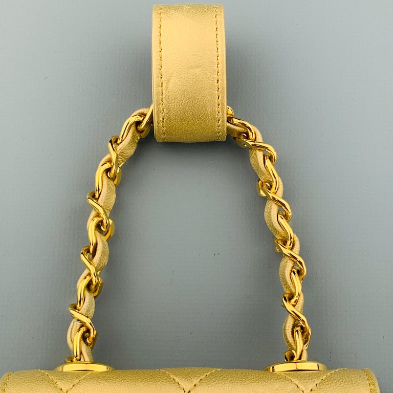 CHANEL Vintage Gold Metallic Leather Quilted Mini Purse Charm Pouch at ...