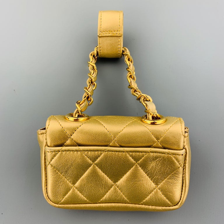 CHANEL Vintage Gold Metallic Leather Quilted Mini Purse Charm Pouch at ...