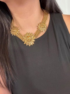 CHANEL Vintage Gold Multi Strand Chain Leo Lion Sun Medallion Collar Necklace
