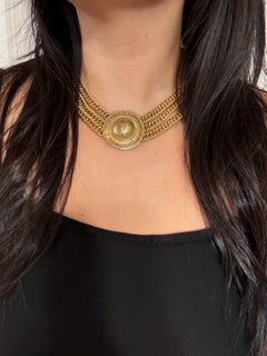 CHANEL Vintage Gold Multi Strang Medaillon Erklärung Choker Halskette