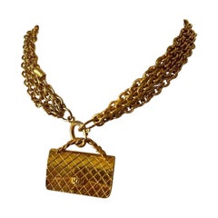 Chanel Vintage Gold Multi Strand Quilted Bag Collar Necklace