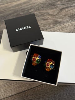 Chanel Vintage Gold Paved with Cabochons Gripoix Clip On Earrings, circa 1980s