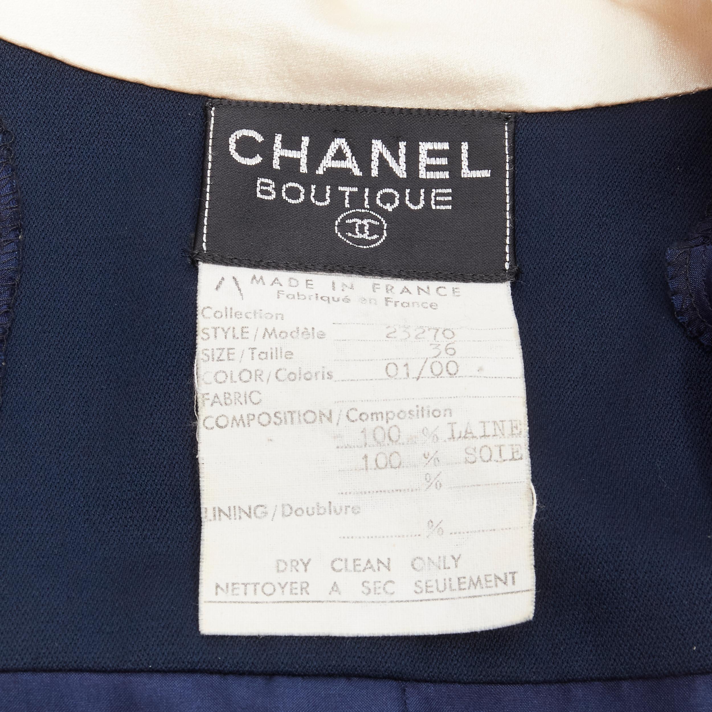 CHANEL Vintage botón perla oro crema marino dos tonos lana seda vestido FR36 S en venta 5