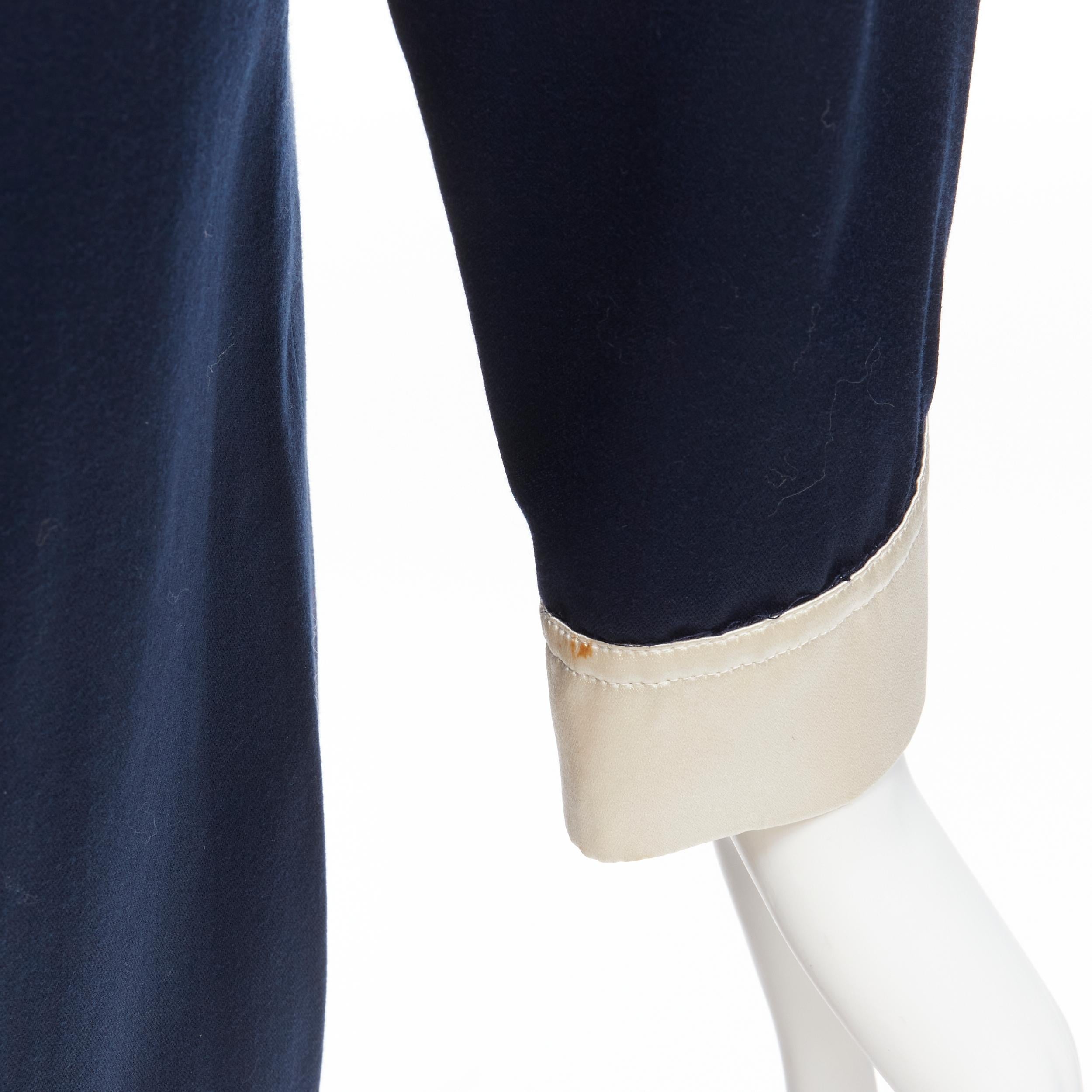CHANEL Vintage botón perla oro crema marino dos tonos lana seda vestido FR36 S en venta 3