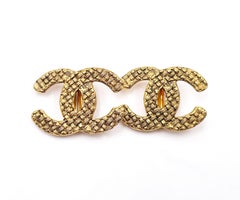 Chanel Vintage Gold Plated CC Basket Weave Large Clip on Earrings