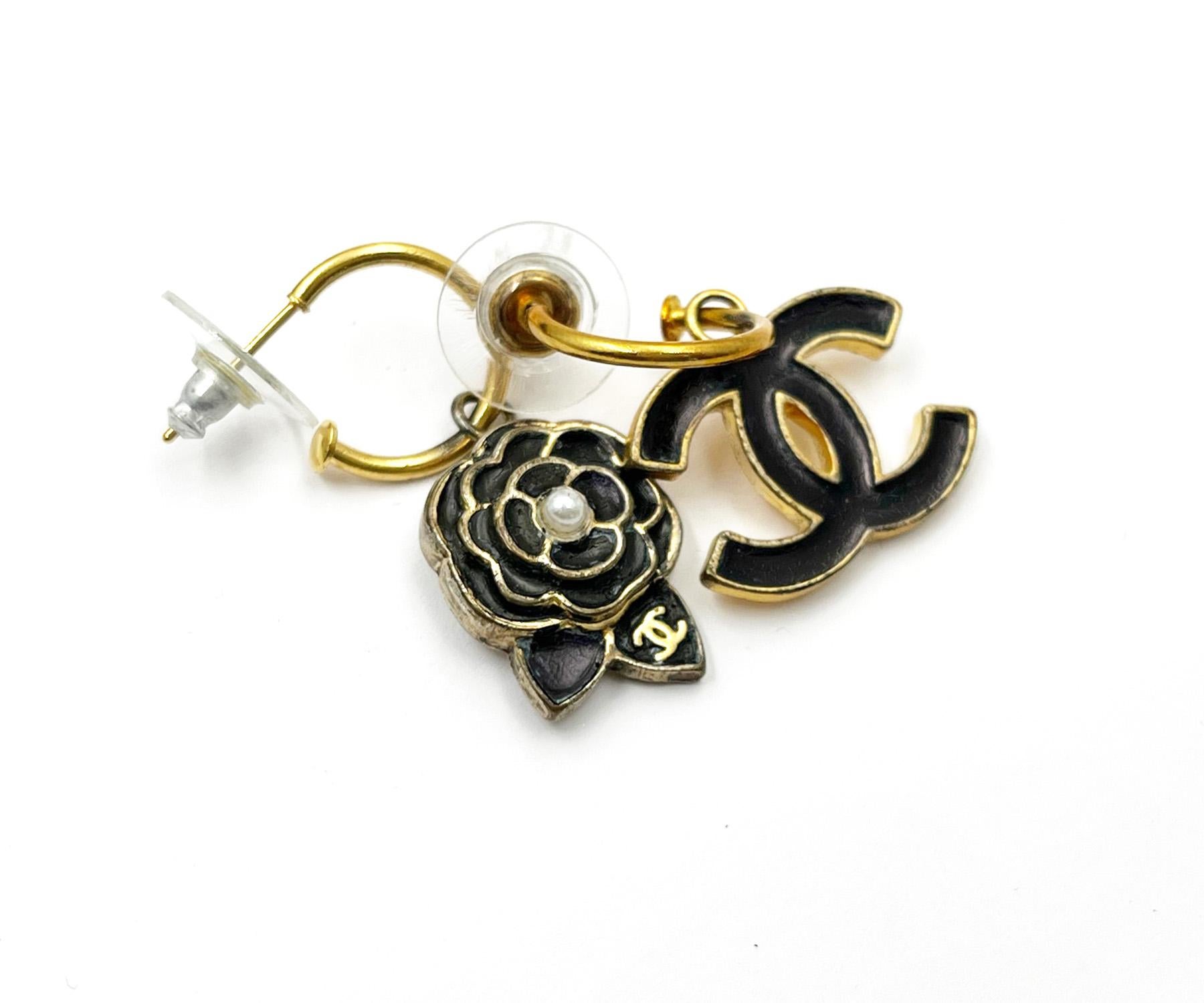 chanel black camellia earrings