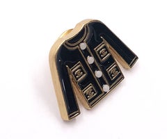 Chanel Vintage Gold Plated CC Black Enamel Jacket Pin