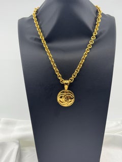 Chanel Vintage Gold Plated CC Circle Pendant Necklace