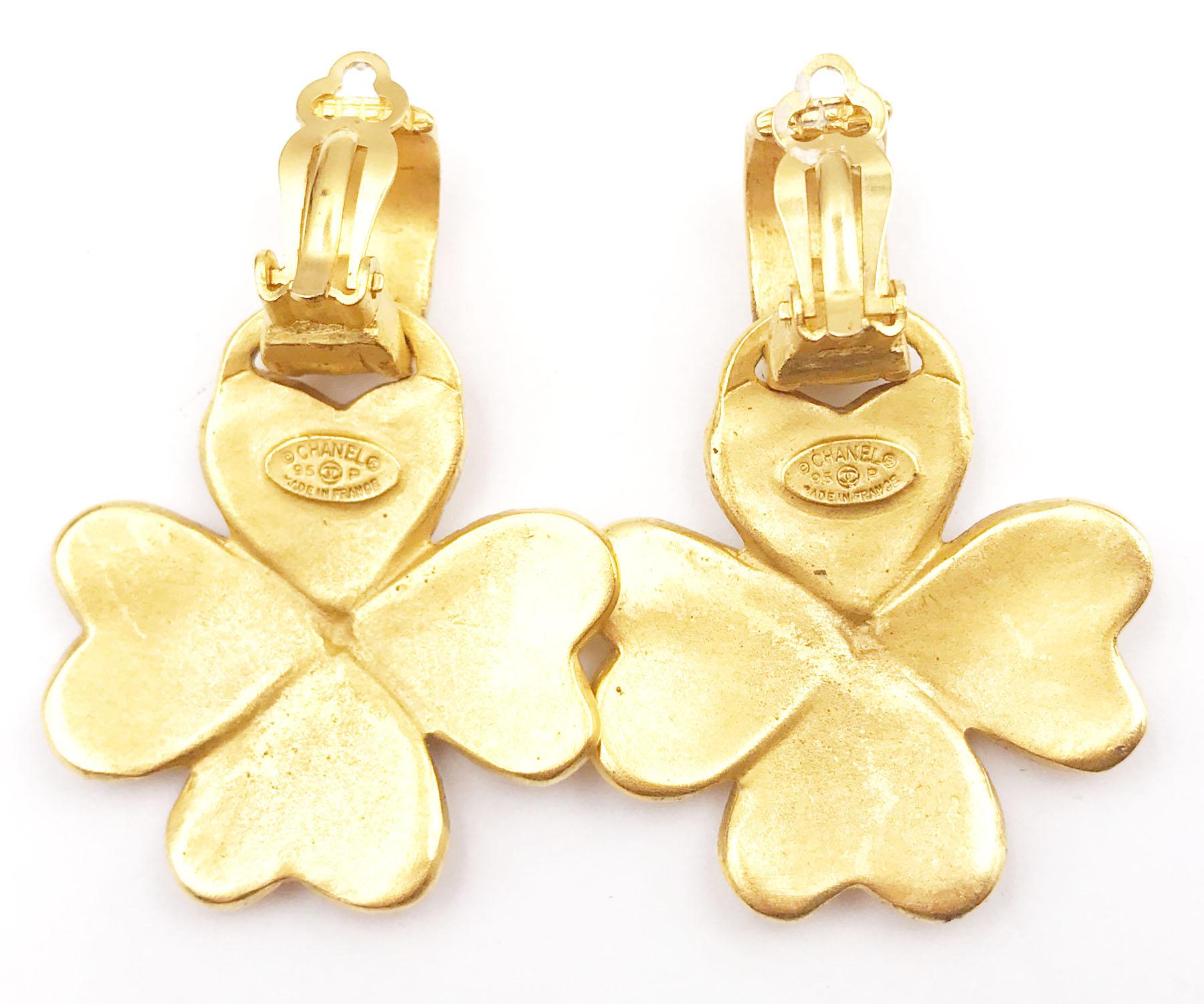 Chanel Vintage Gold Plated CC Clover Clip on Earrings   1