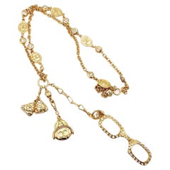 Chanel Retro Gold Plated CC Coin 3 Charm Magnifying Glasses Long Necklace