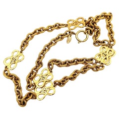 Chanel  Vintage Gold Plated CC Filigree Pendant Spear Dangle Long Necklace