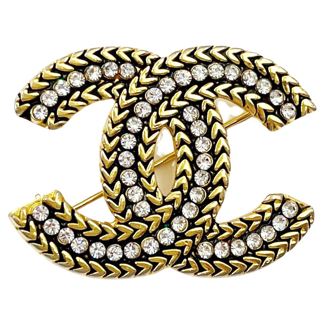 Chanel Brand New Light Gold CC Bead Brooch For Sale at 1stDibs