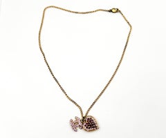 Chanel Vintage Gold Plated CC Heart Pink Crystal Necklace
