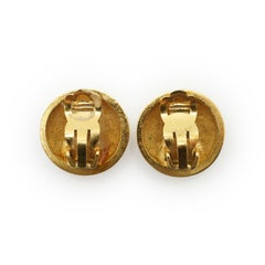 Chanel Vintage Gold Plated CC Logo Round Clip-On Earrings