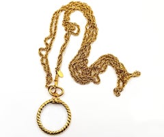 Chanel Vintage Gold Plated CC Magnifying Glass Double Chain Long Necklace